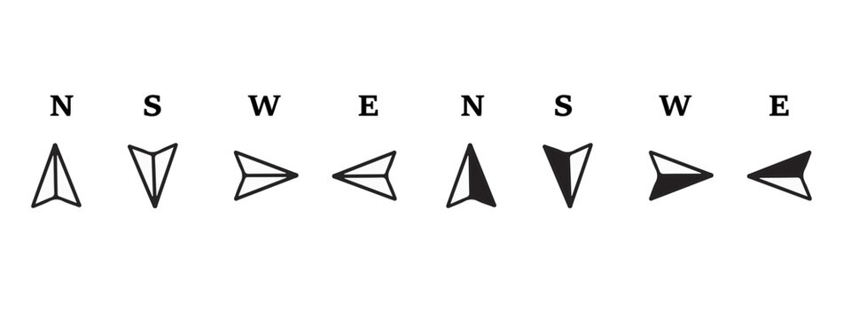 &ldquo;Compass Direction Icon Set &ndash; North, South, East & West Symbols, Outline and Solid Style Vector Collection&rdquo;