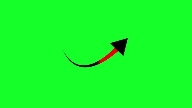 Red and black wiggle arrow animation on green screen in 4K UHD smooth dynamic motion graphic for tutorials UI