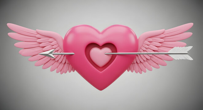 A pink heart with wings and an arrow through it