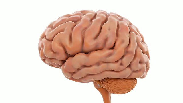 A detailed illustration of a human brain with cerebral hemispheres and stem