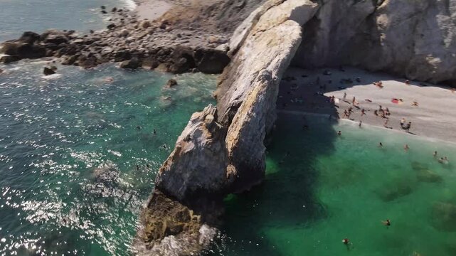 Lalaria Beach at the Greek island of Skiathos in the Aegean Sea.