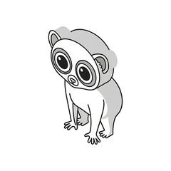 Fototapeta premium Cute cartoon lemur character sitting with big eyes isolated on transparent background