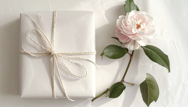 Wrapped gift box and blooming flower