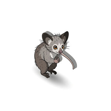 Cute 3D isometric cartoon mouse holding cheese isolated on transparent background