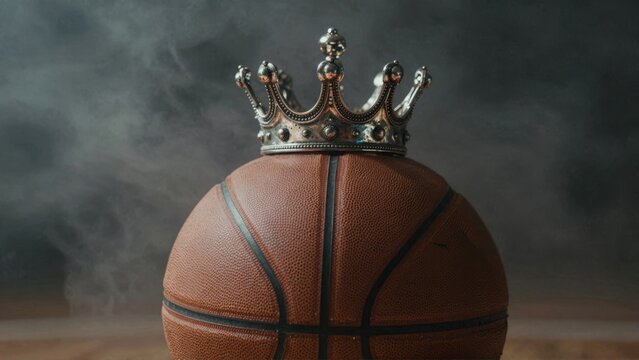 A silver crown on a brown basketball