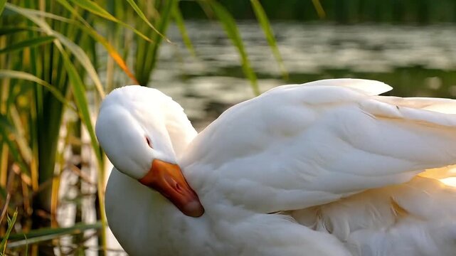 White duck, close-up, serene, peaceful waterfowl, bird, feathered animal