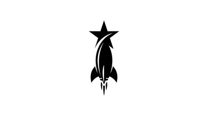 Obraz premium Black and white rocket with star logo, symbol of space travel, innovation, and success, flat icon