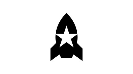 Fototapeta premium Black Rocket Ship with Star Icon - Space Travel and Technology Glyph