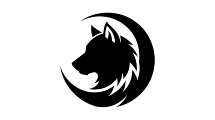 Black wolf head silhouette against crescent moon, tribal vector art logo © Wagiman Studio
