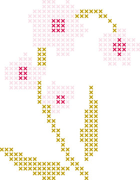 Colorful Cross Stitch Floral Motifs, Embroidery Style Pixel Flowers, Needlework Stitch Pattern Elements for Craft Designs
