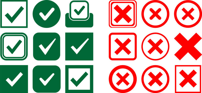 Green checkmark and red cross icons on white background for approval and rejection