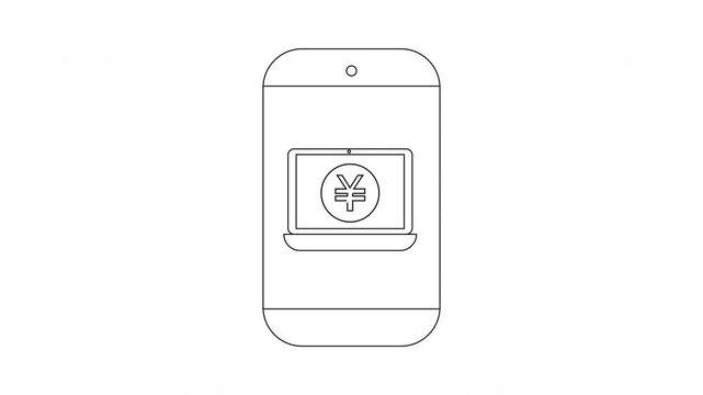 Mobile Payment App Concept - Yen Symbol on Laptop.
