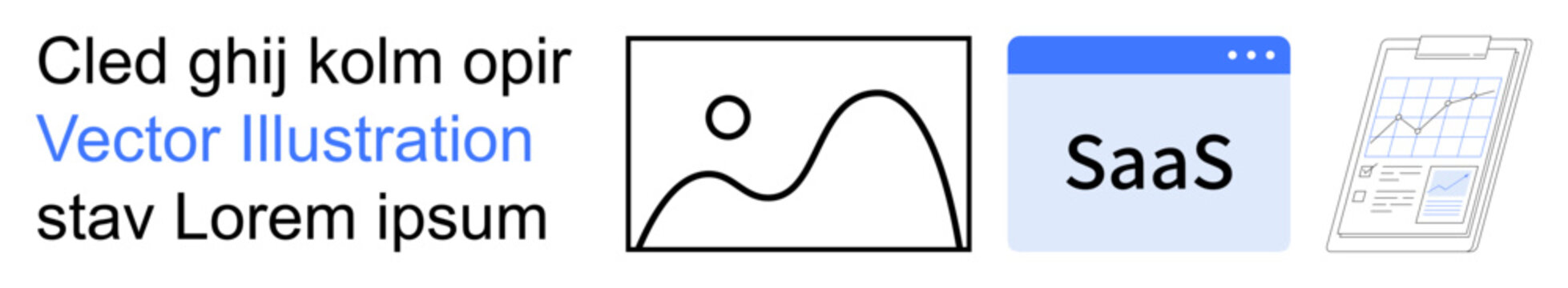 Technology tools, SaaS platforms, data visualization, digital services, analytics, web applications. Minimalistic landscape, SaaS logo and graph icon. SaaS platforms and data visualization