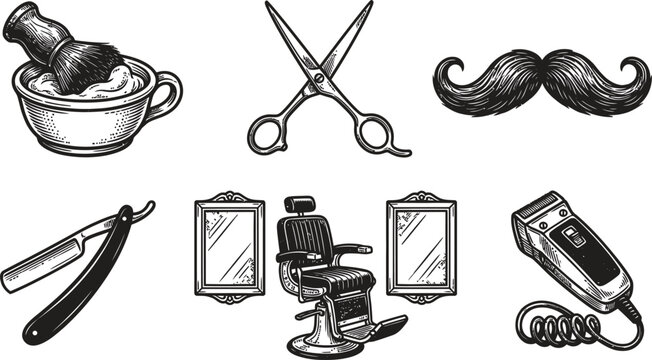 barber shop tools vector illustration, flat design