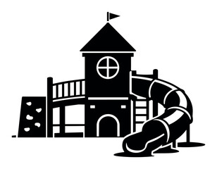 Obraz premium Playground structure providing play and recreational activity, featuring a castle-like tower, spiral tube slide, and climbing area