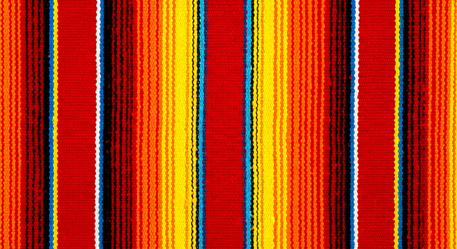 Vibrant Red and Yellow Striped Traditional Mexican Serape Fabric Texture Background
