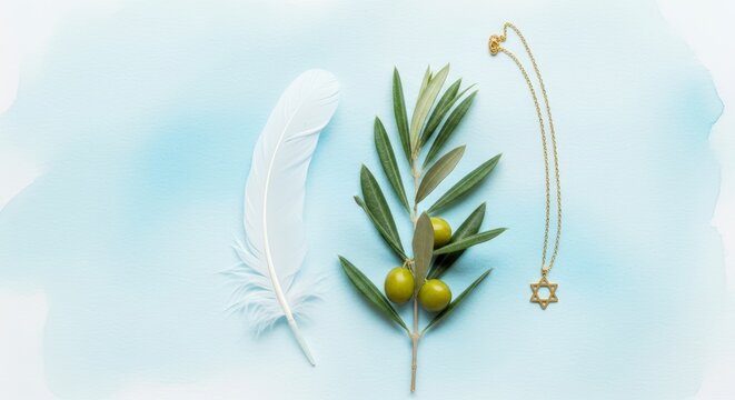 Olive branch with white feather peace.