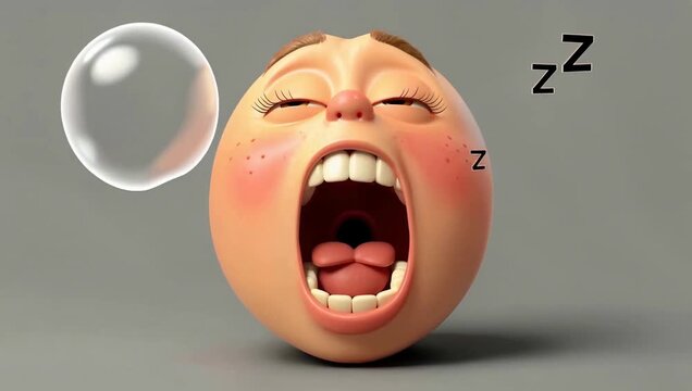 Funny 3D Cartoon Egg Character Sleeping and Snoring with Open Mouth