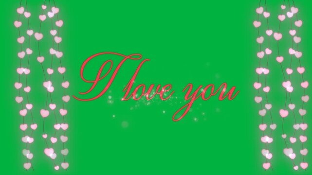 Spark burst sending pink bubbles pulsing drifting around red I love you accenting text transparent