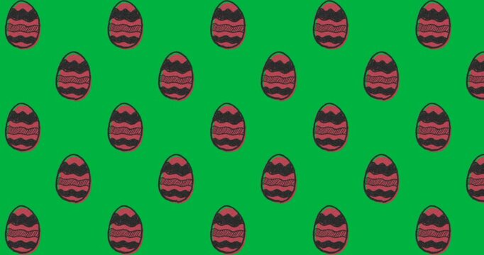 Advancing frames shifting decorated egg motifs on plain canvas, moving guide lines and edge markers