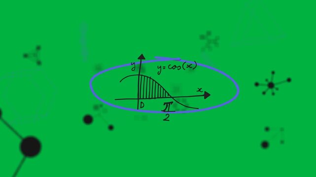 Animation of mathematical formulae and hand drawn blue frames moving on black background