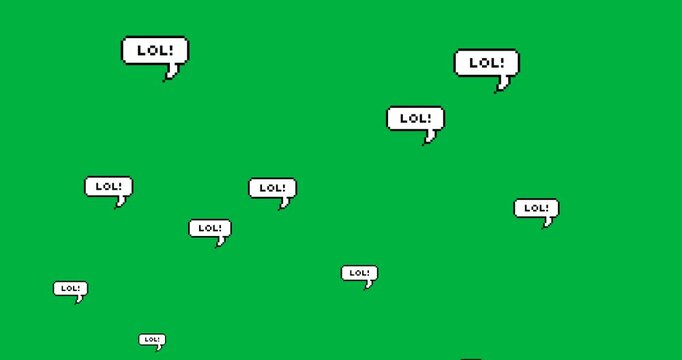 Multiple speech bubbles with lol text moving against black background