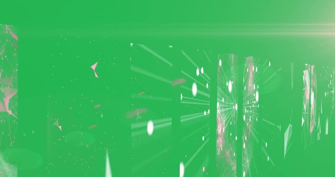 Animation of network of digital information flowing through screens of computer servers