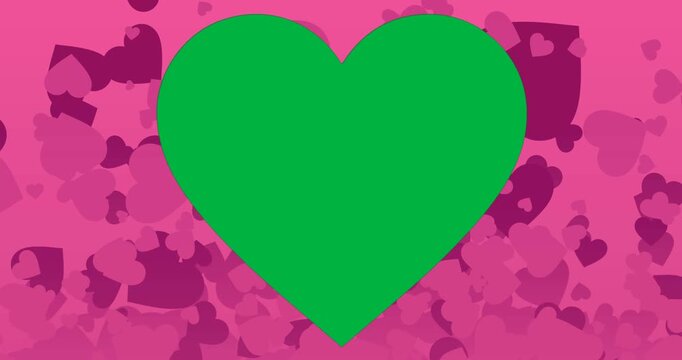 Animation of white heart over multiple pink hearts flying on pink background