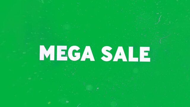 Animation of mega sale text in colorful letters filling to white on white background