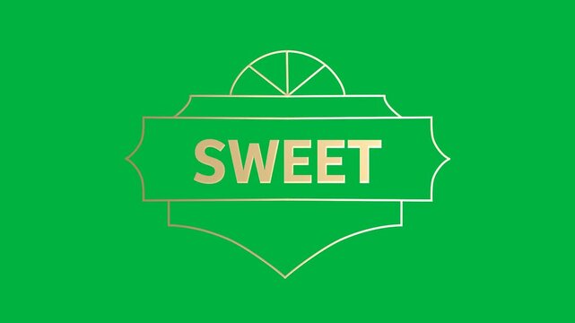 Animation of gold text sweet, in decorative gold frame, on black background