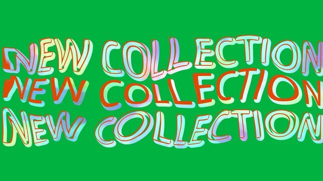 Animation of colorful, moving and glowing new collection text on white background