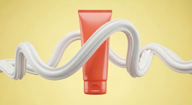 Toothpaste tube with white squeezed paste.