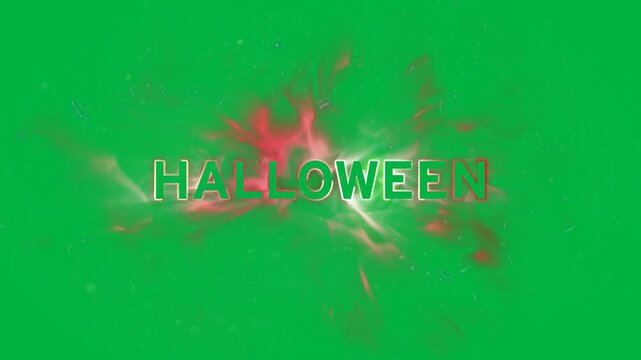 Animation of halloween text over colorful smoke on black background