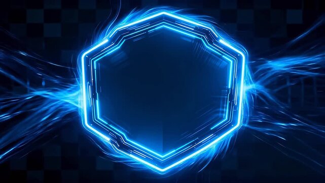 Blue neon hexagon frame with dynamic lines