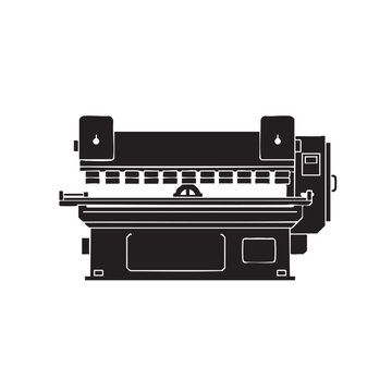 Industrial heavy duty metal plate shearing machine for steel sheet cutting silhouette vector illustration isolated on white background professional metalworking equipment factory tools and device.