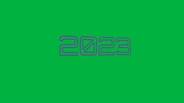 Animation of 2023 text in pink neon letters on white background