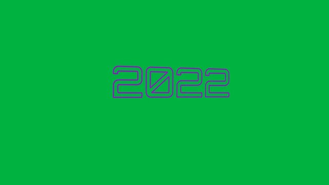 Animation of 2022 text in pink neon letters on white background