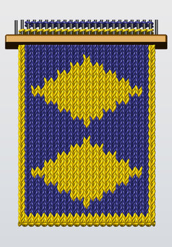 Dise&ntilde;o de rombos tejidos a dos colores azul y amarillo.