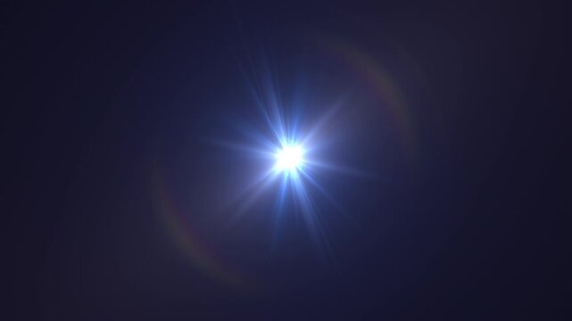 blue anamorphic lens flare background with light rays on black