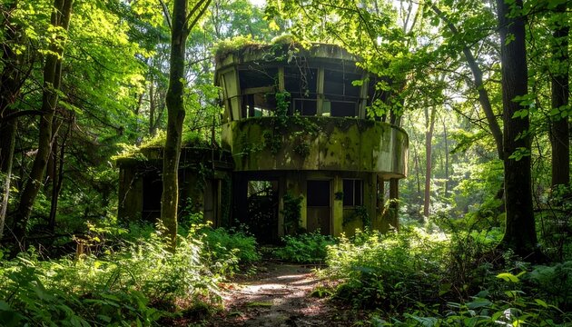 Wolfs Lair - Abandoned Concrete Bunker in Lush Green Forest, Historical World War II Site.