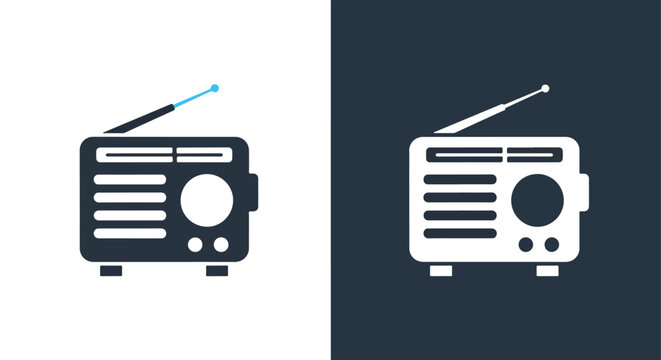 Retro radio device vector icon design - Line and glyph solid icon and logo template - Clipart, sticker - icon set