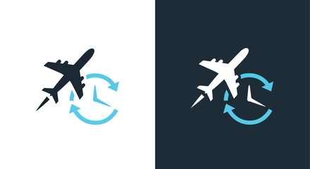 Fototapeta premium Airplane flight with time cycle arrow - Line and glyph solid icon and logo template - Clipart, sticker - icon set