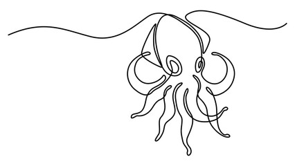 Continuous line drawing of an octopus swimming in the ocean © UzzalChandra