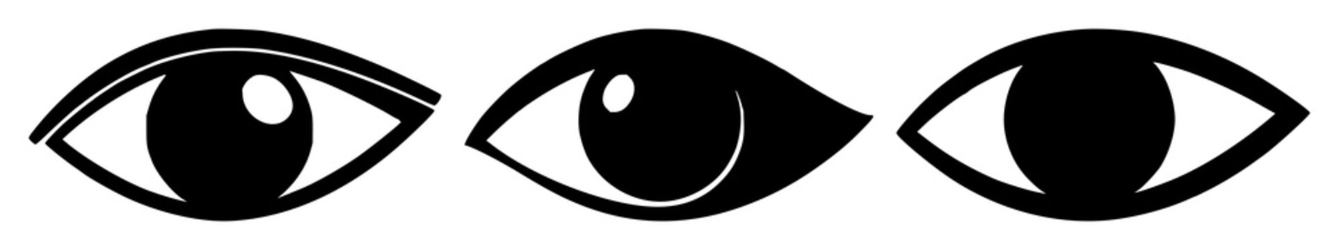 Eye icon set with solid black graphic on white background featuring eye, computer, vision, scanning with technology and design