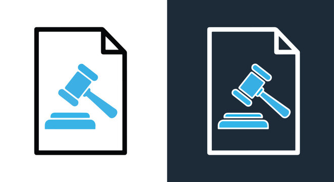 Legal document with gavel judgment icon - Blue icon set - Modern style icon  - Glyph and solid icon set - Icon vector
