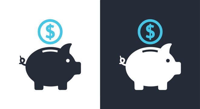 Piggy bank with dollar sign icon set - Line and glyph solid icon and logo template - Clipart, sticker - icon set
