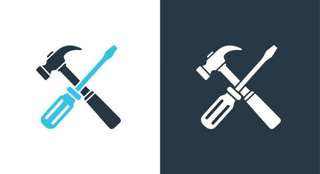 Crossed hammer and screwdriver tools - Glyph solid icon - Editable modern style icon - Clipart, sticker - icon set - Clipart