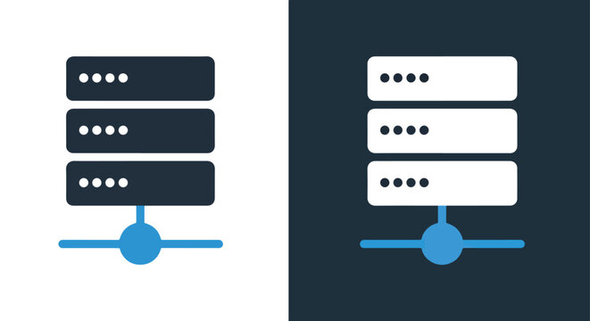 Server rack with network connection icon - Blue icon set - Modern style icon  - Glyph and solid icon set - Icon vector