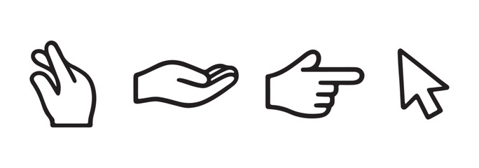 Fototapeta premium Click touch cursor icon set user interface interaction pointer hand tap symbols minimal outline vector illustration