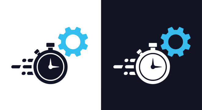 Stopwatch with gears icon speed - Blue icon set - Modern style icon  - Glyph and solid icon set - Icon vector